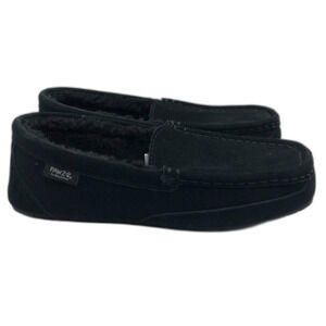 PAWZ by Bearpaw Men's Black Leather Slip On House Slippers US 10 Faux Fur Inside